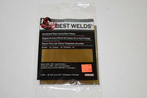 Best Welds 4x5 GOLD Hardened Glass Welding Lens Shade #10 [L045]